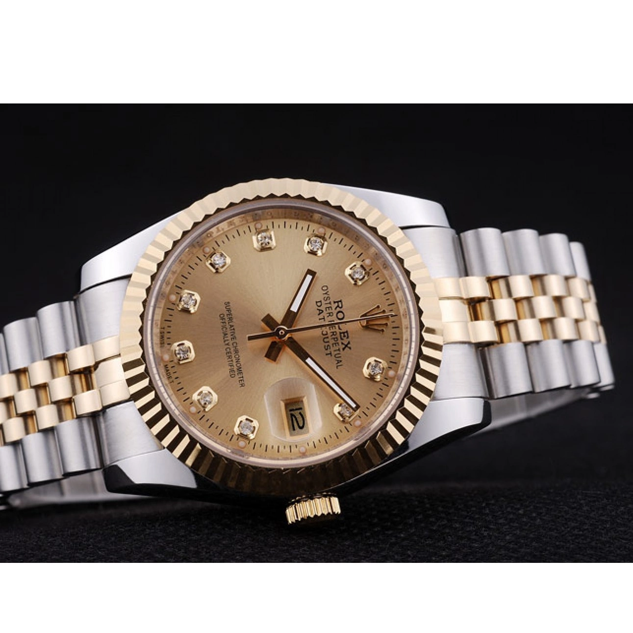 Aaa fake watches Bezel Dial Rolex Ribbed 7452 Datejust Diamonds Gold 0725